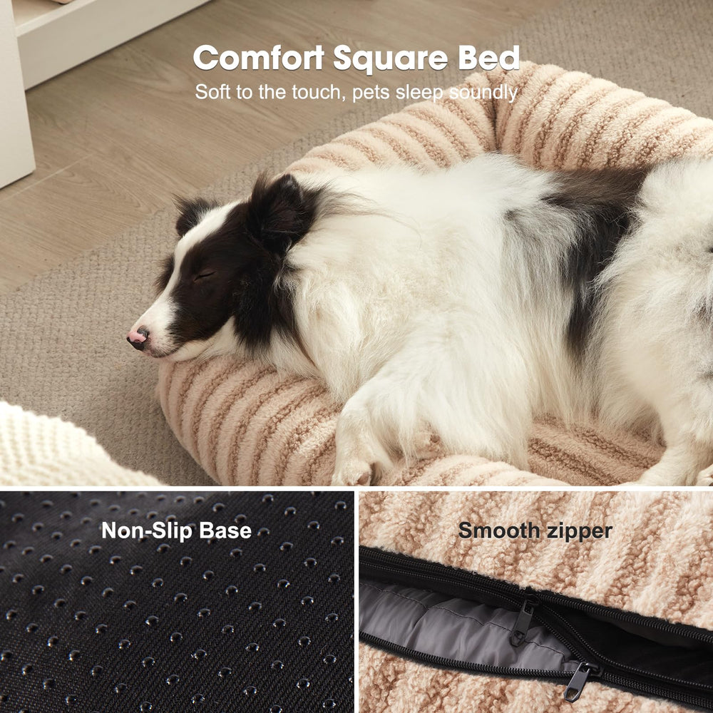 MIXJOY bed features a raised rim to cradle the head and neck.