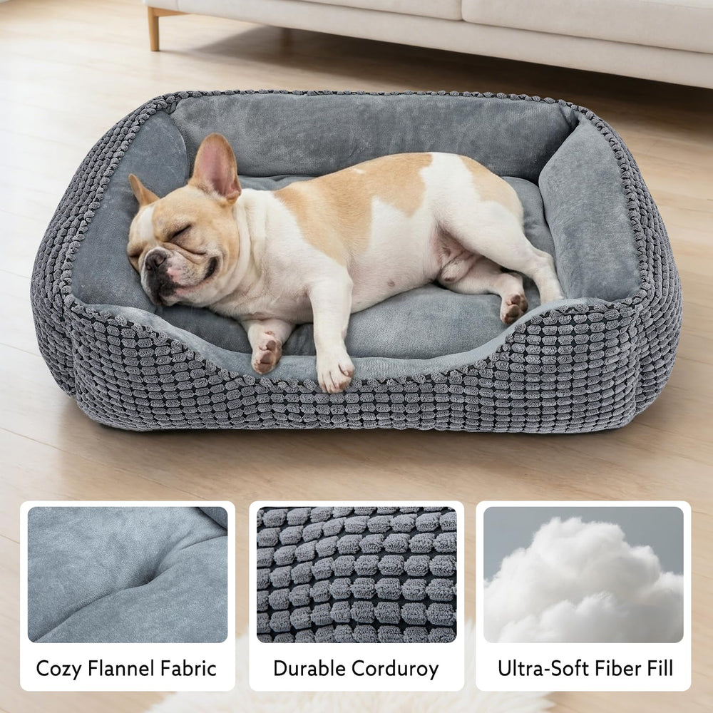 MIXJOY dog bed gray close-up shows soft flannel cover and plush support