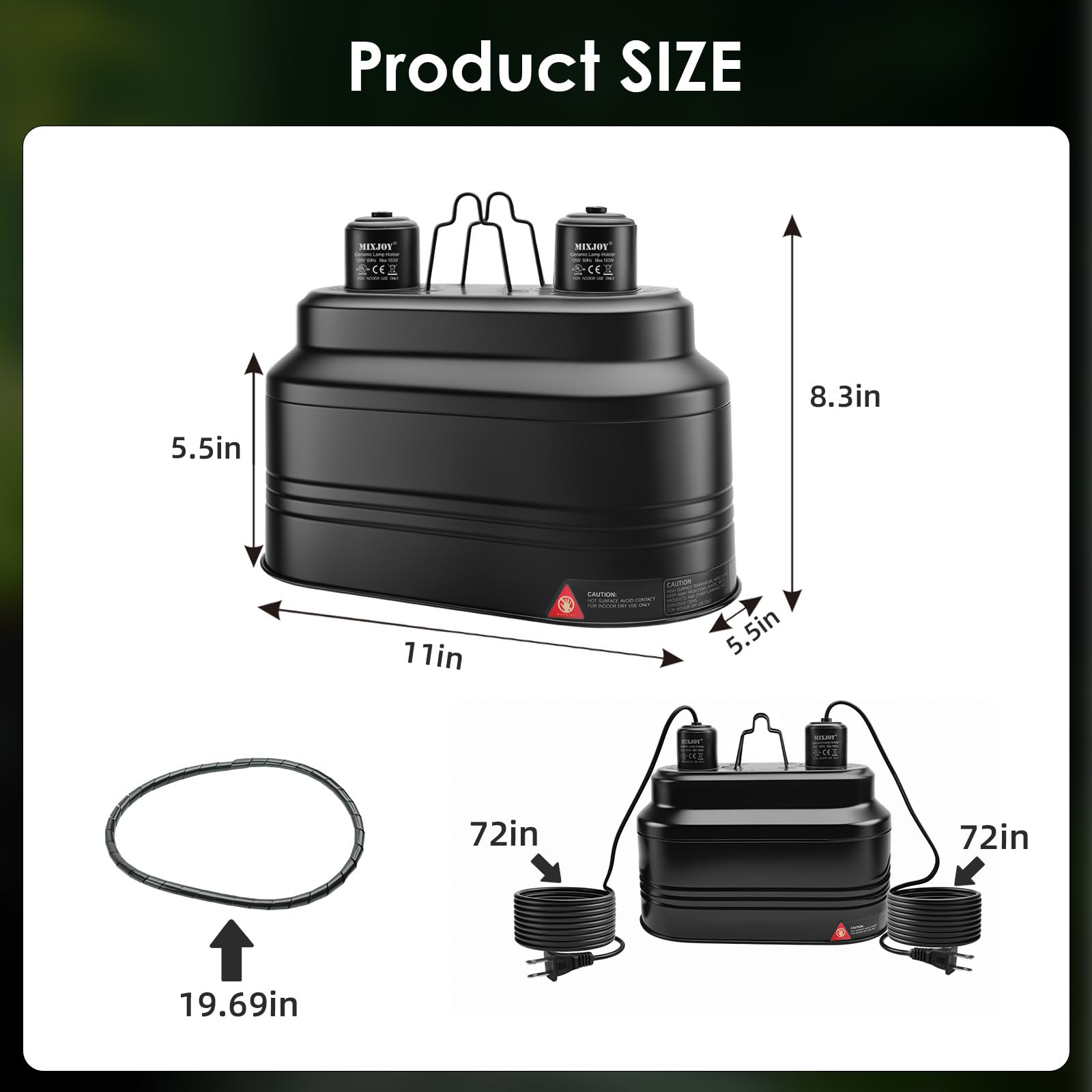 MIXJOY fixture includes a red overheating warning for added safety