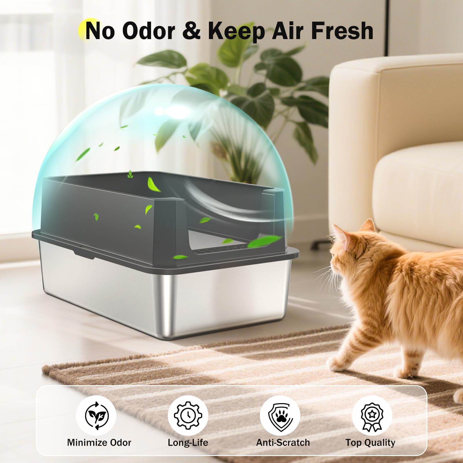 MIXJOY high 11-inch sides reduce litter splashes and provide privacy