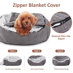MIXJOY hooded blanket on dog bed in grey for secure snuggling