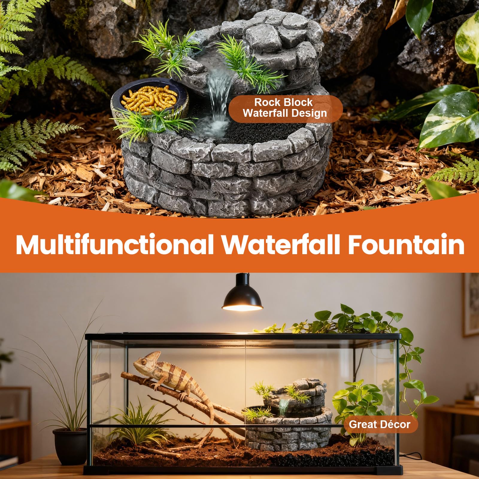 MIXJOY non-toxic resin construction ensures safe, durable reptile fountain for long-term use.