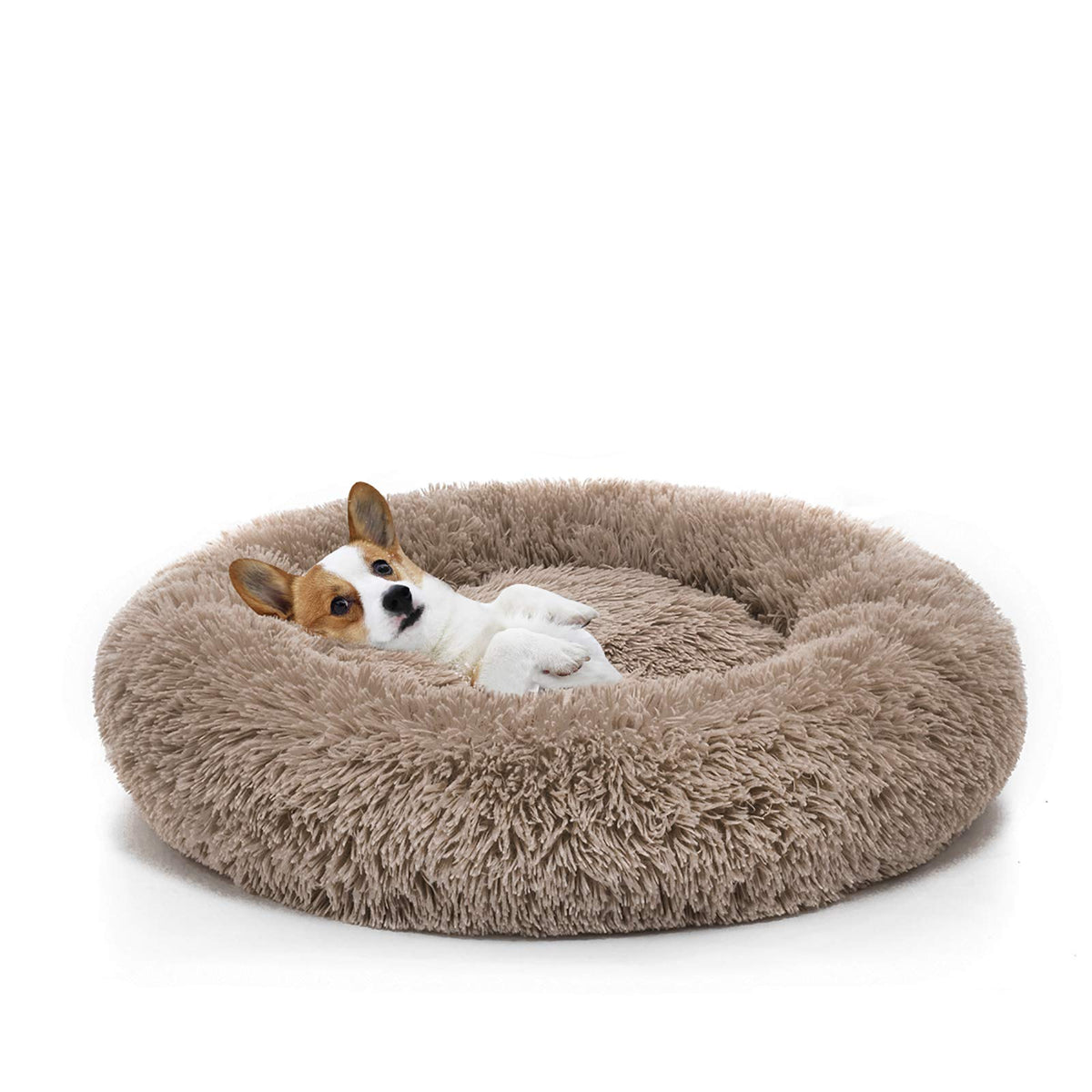 MIXJOY orthopedic donut bed 23inch brown, cozy round design for small dogs and cats