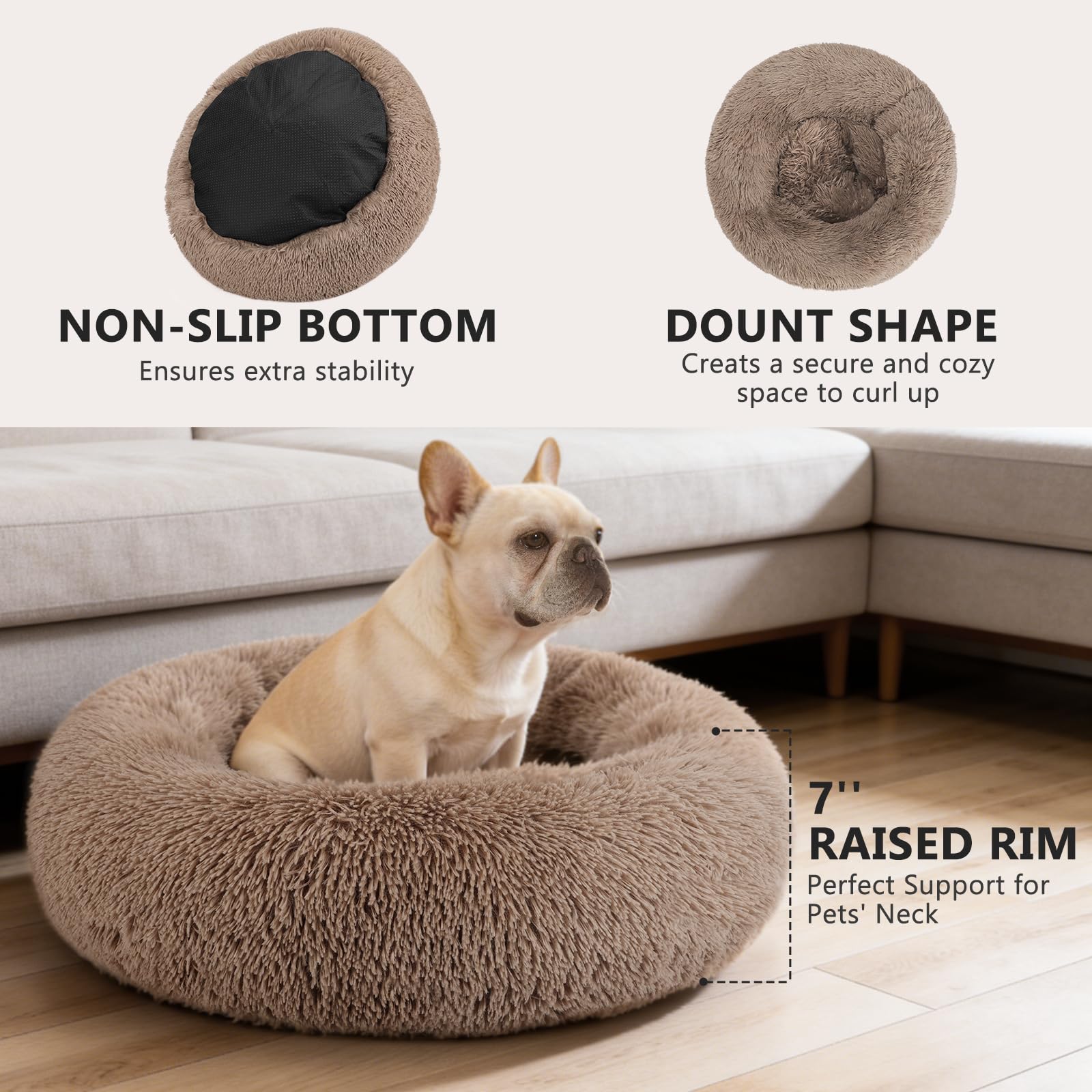 MIXJOY donut bed faux fur detail, plush surface for warm naps