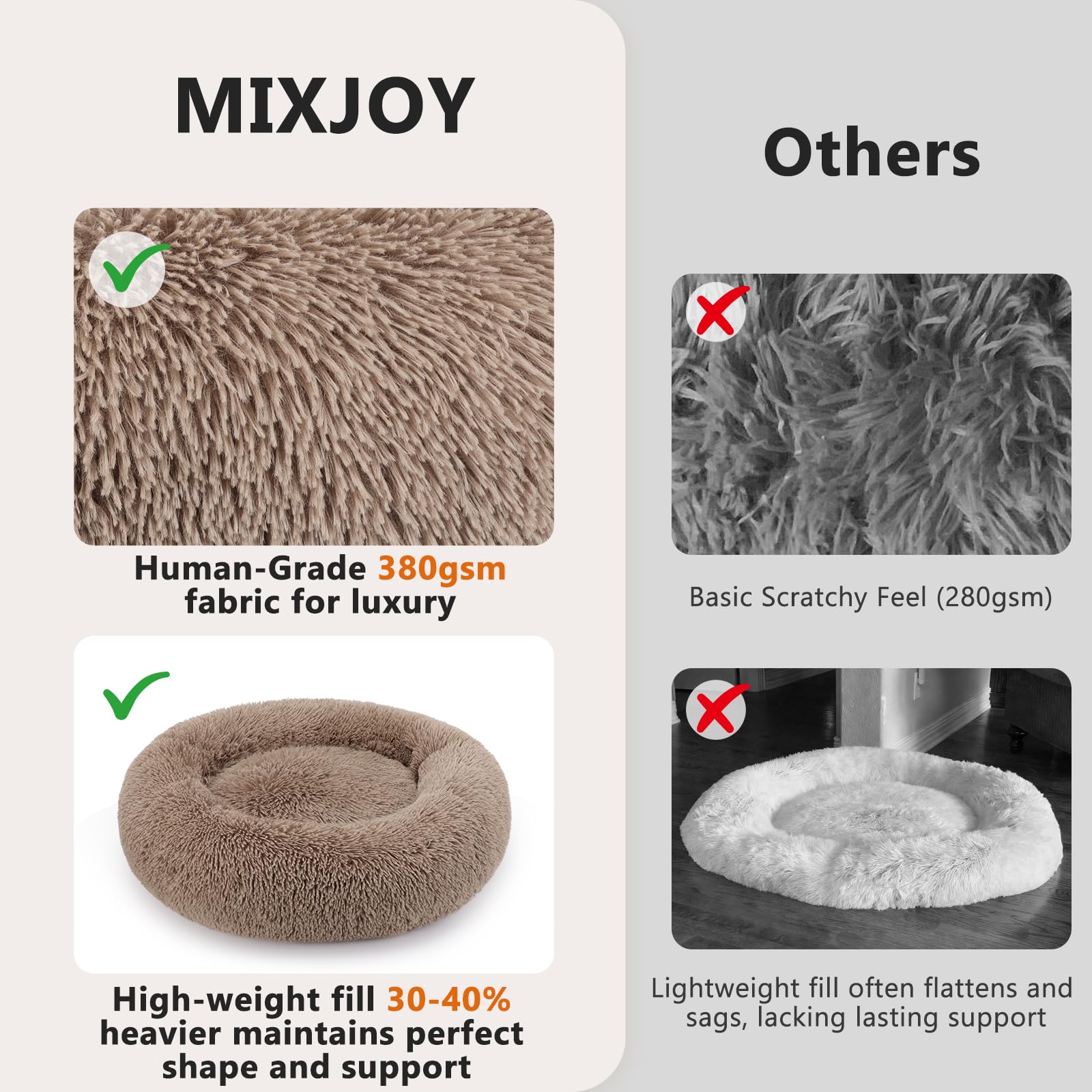 MixJOY bed with raised rim offers head and neck support.