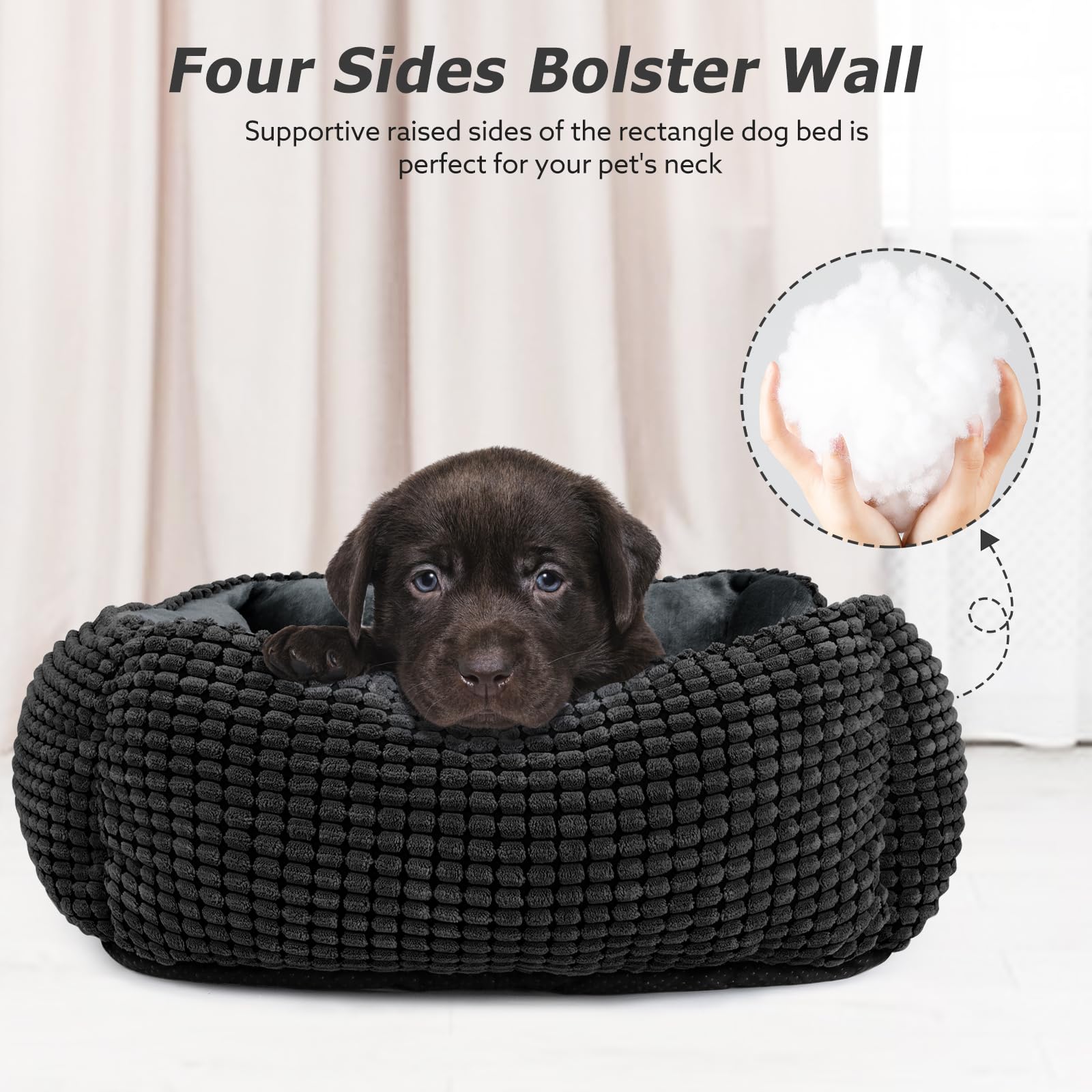 MIXJOY rectangle dog bed raised walls support head and neck during rest.