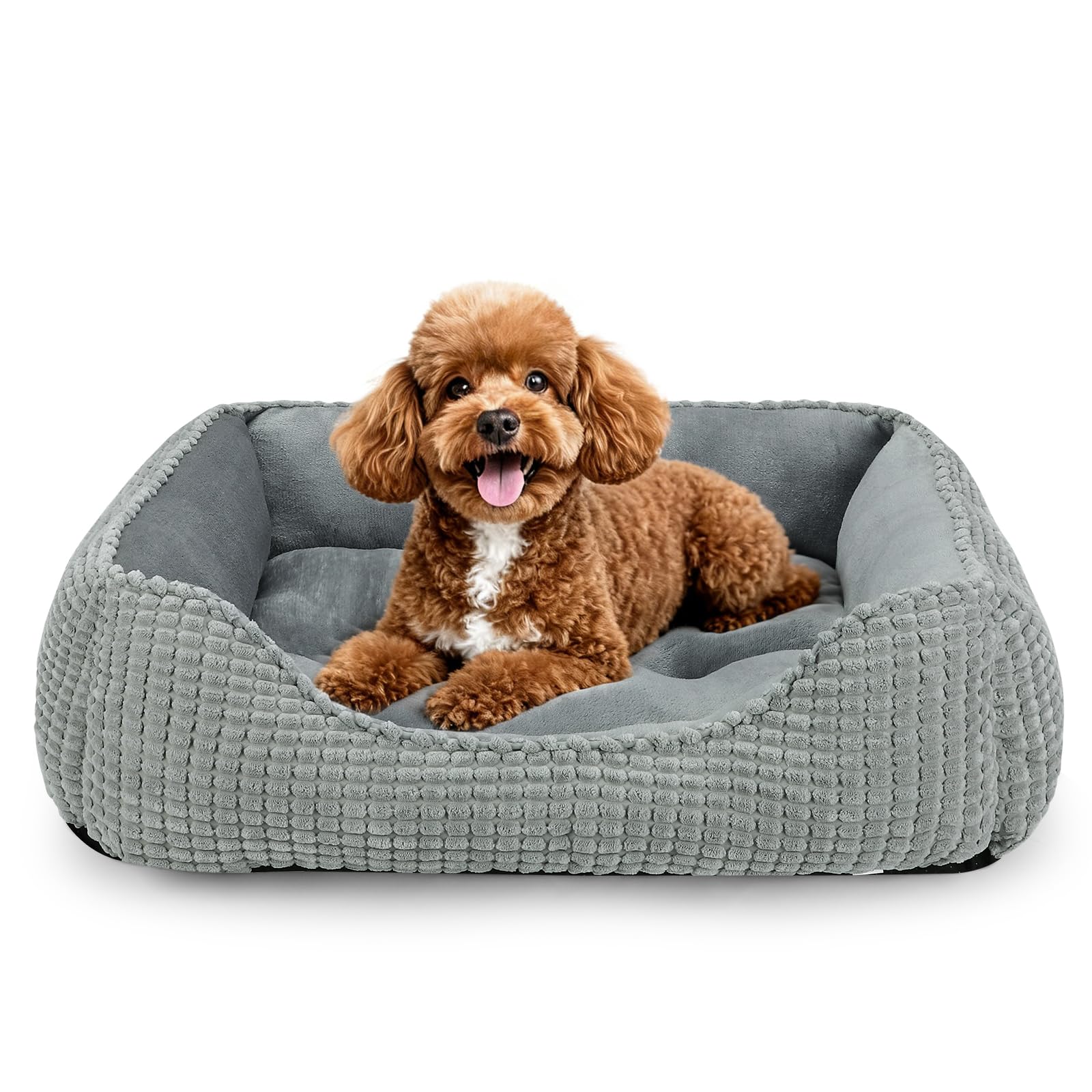 MIXJOY rectangle washable dog bed front view with cozy edge support for restful sleep
