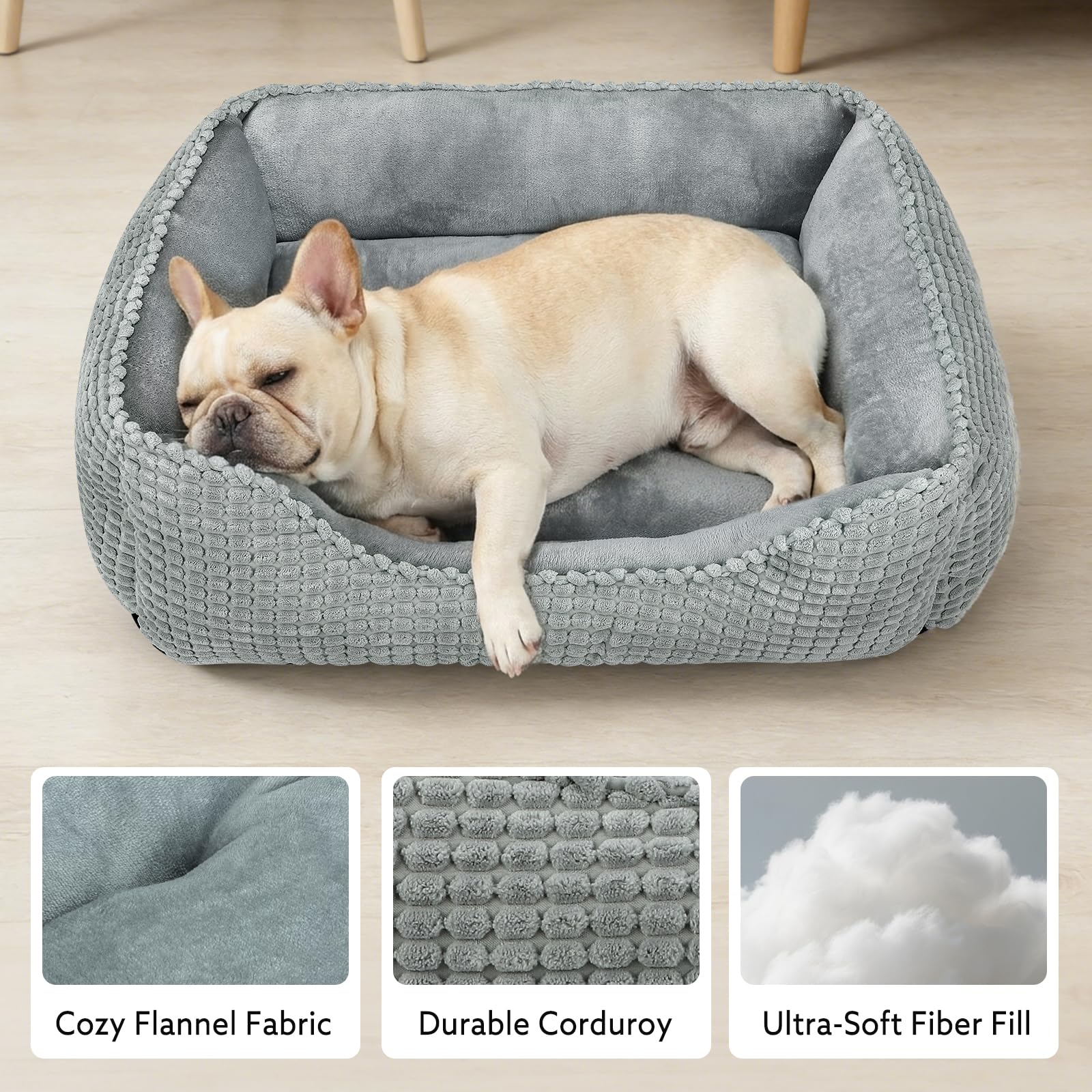 MIXJOY rectangle washable dog bed side view showing low entry for easy access