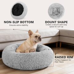 MIXJOY round pet bed with soft gray faux fur for gentle warmth