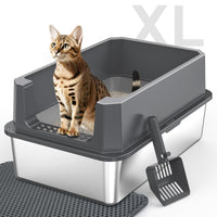MIXJOY stainless steel XL litter box with secure lid design for leak prevention