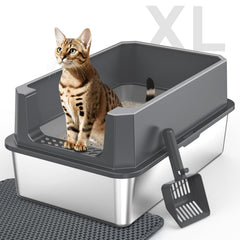 MIXJOY stainless steel XL litter box with secure lid design for leak prevention