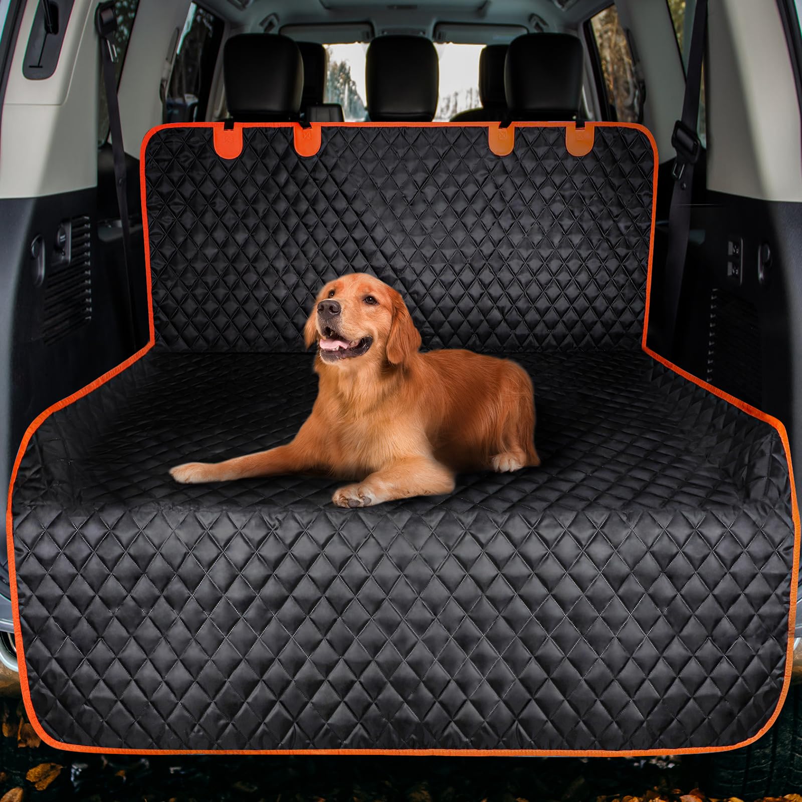 MIXJOY SUV cargo liner dogs-cover protects cargo area from pet dirt and hair.