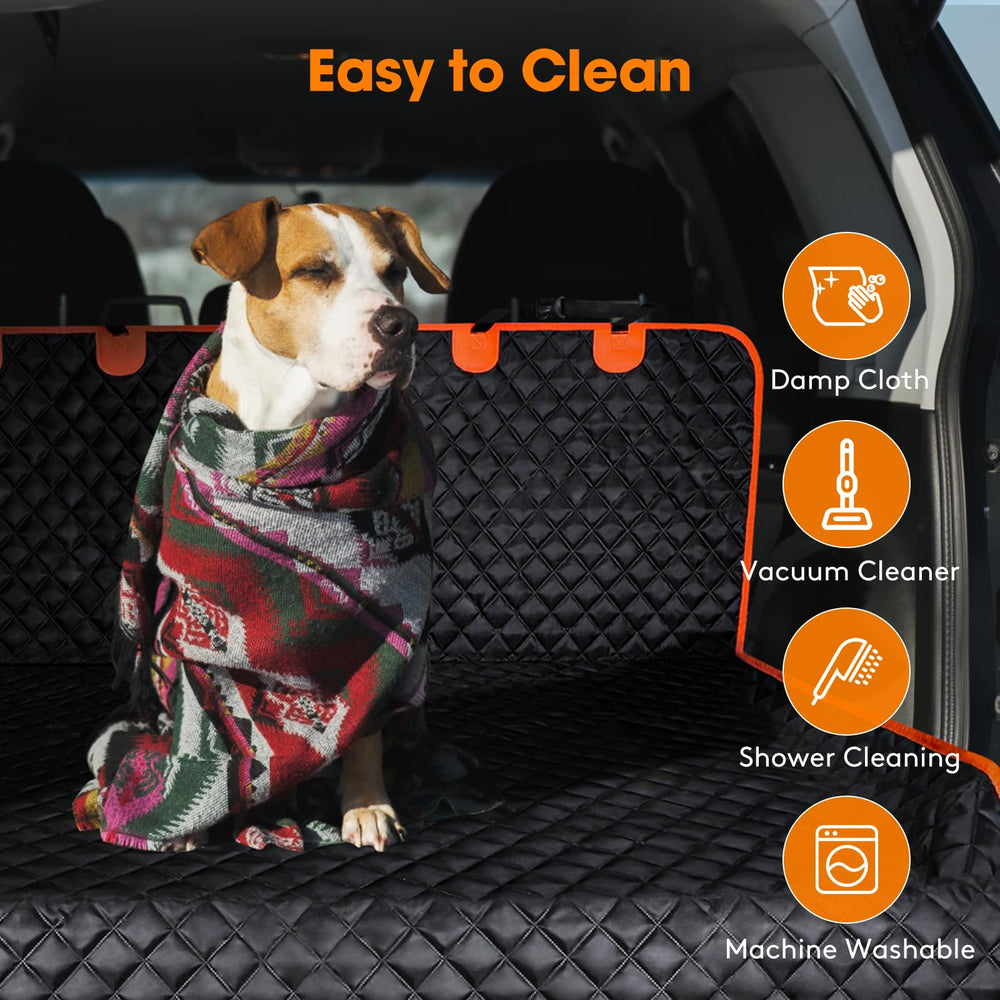 MIXJOY SUV cargo liner seats-down-coverage protects rear bumper when loading heavy items.