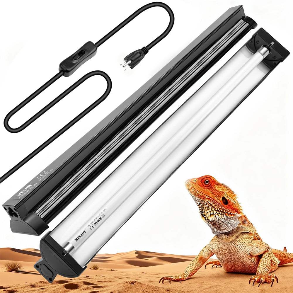 MIXJOY T5 HO UVB light bar over basking zone supports healthy desert reptile behavior