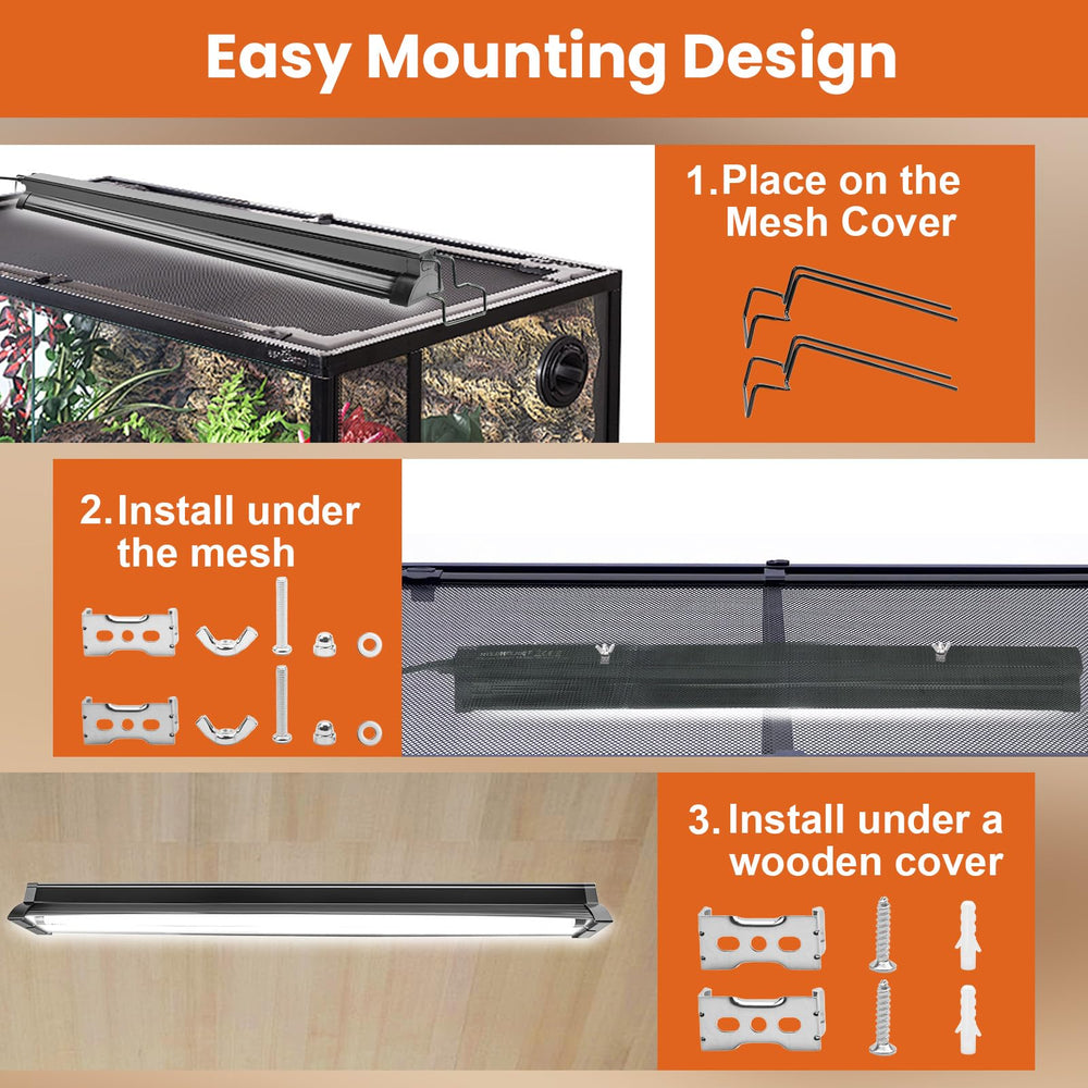 MIXJOY Easy-mount fixture mounted on or under a mesh enclosure