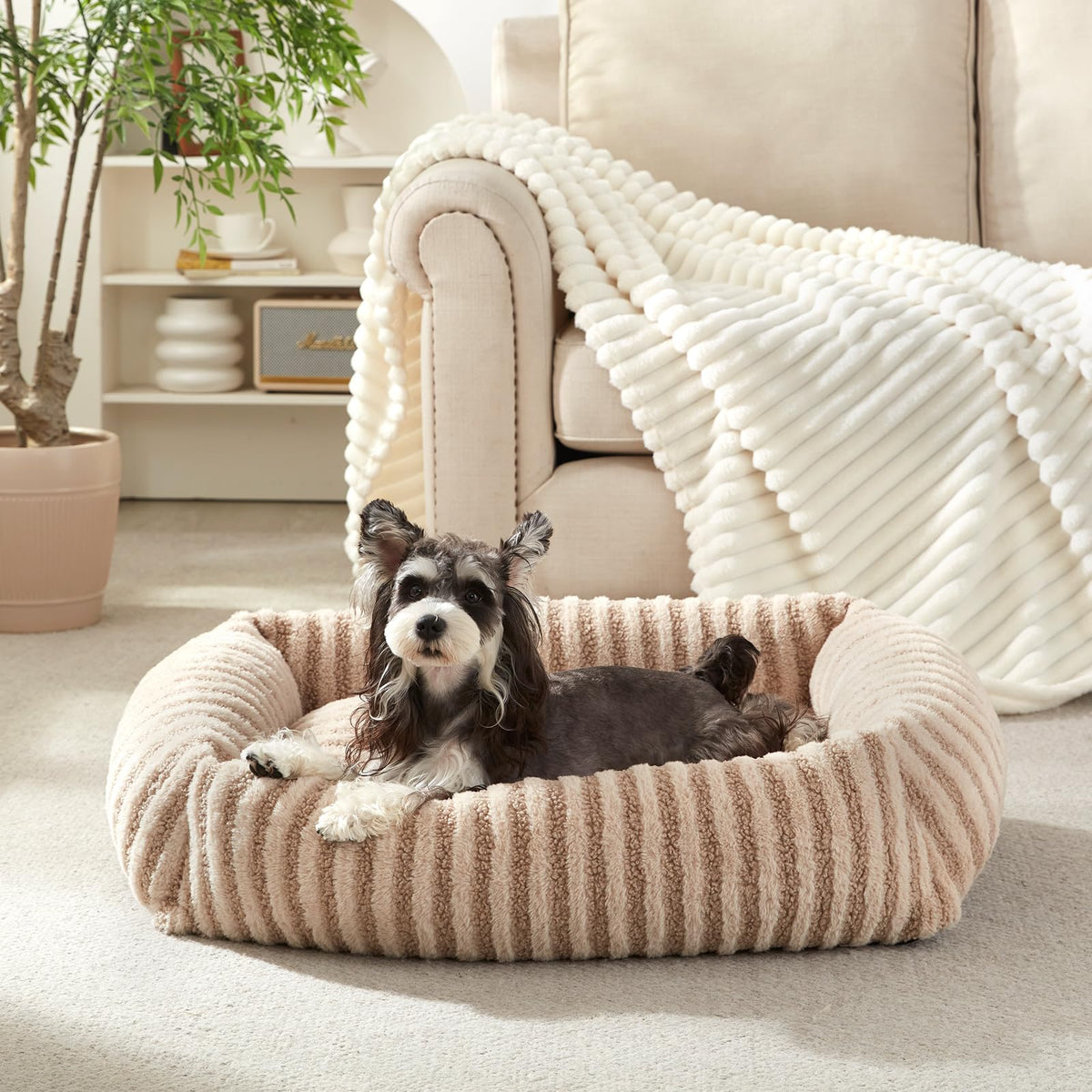 MIXJOY dog bed with ultra-soft faux fur nest for cozy naps.
