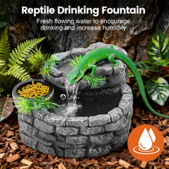 MIXJOY reptile fountain features ultra-quiet pump for peaceful terrarium operation.