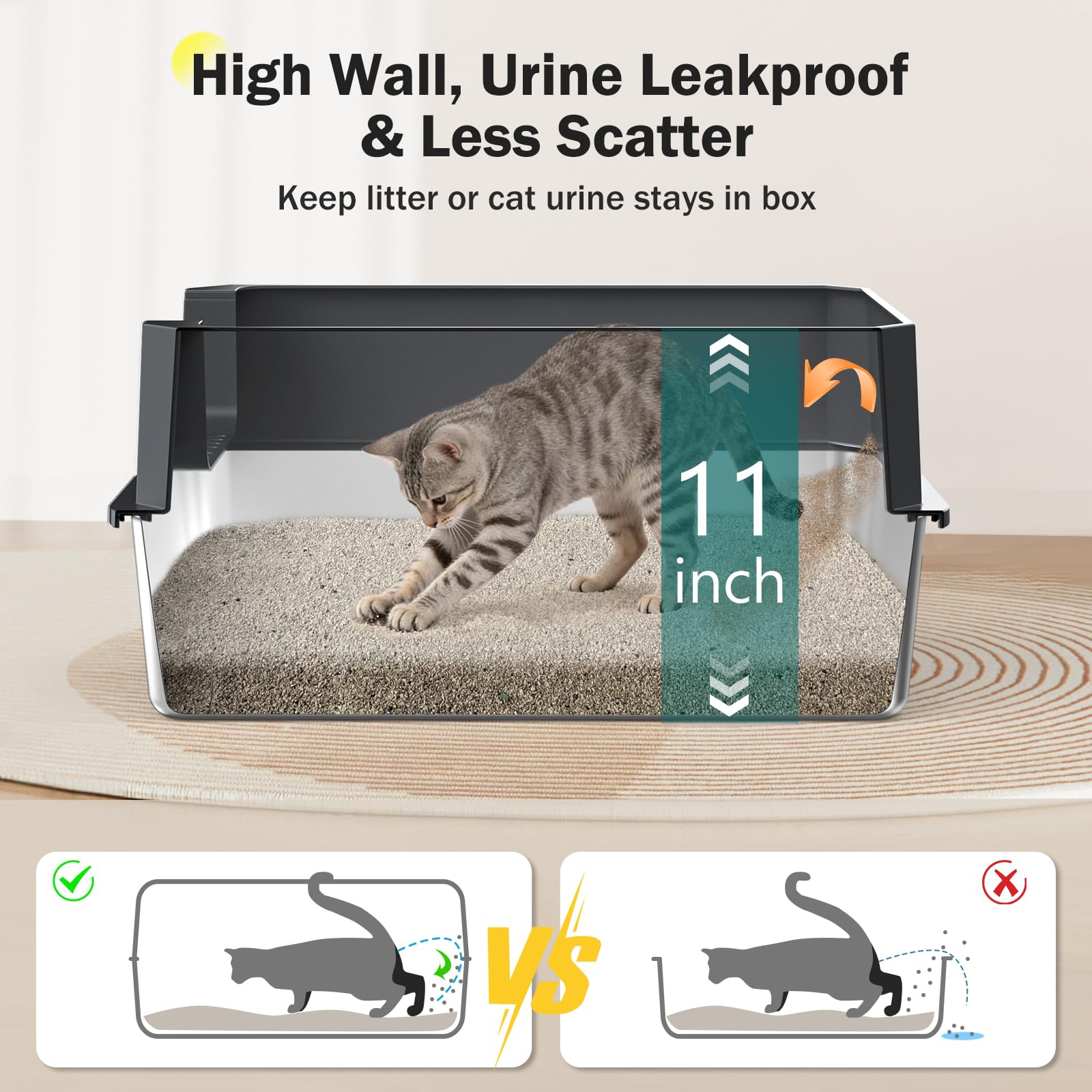 Inside view of MIXJOY XL litter box showing spacious interior for large cats