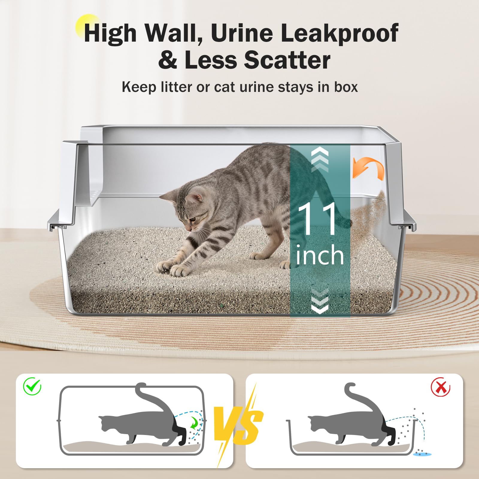 MIXJOY XL litter box provides spacious room for large cats.