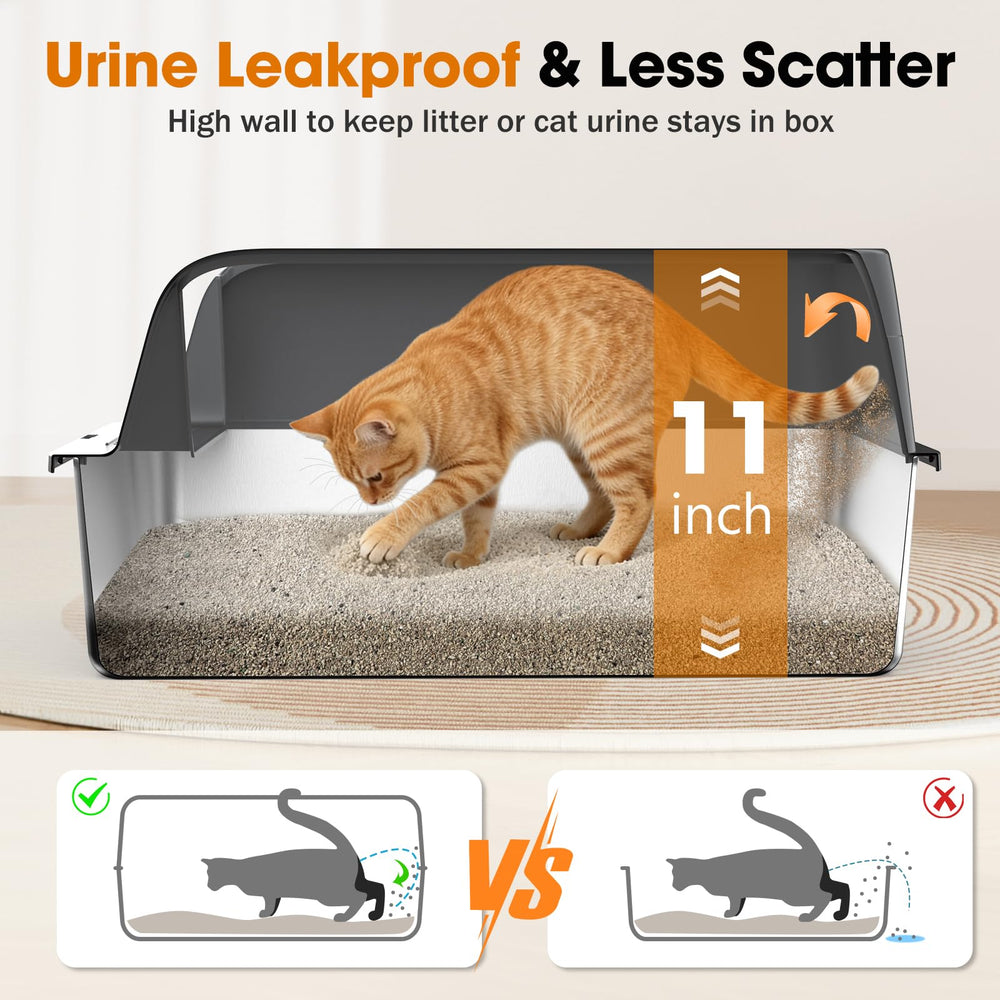 MIXJOY XL stainless steel litter box front view highlighting large capacity for big cats