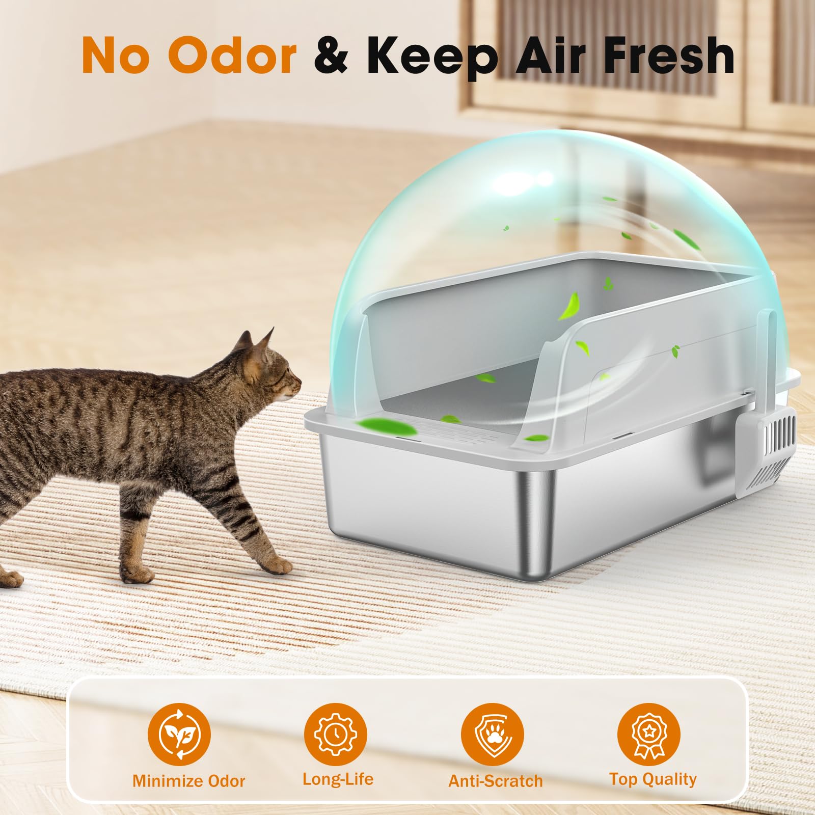 MIXJOY stainless steel litter box inner pan is easy to clean and non-stick.