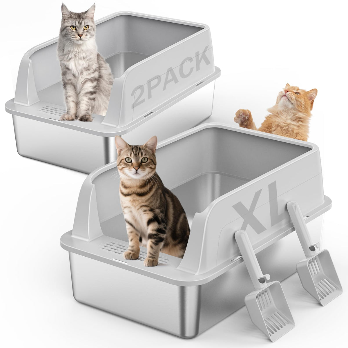 MIXJOY 2-Pack XL litter box with lid view, keeps litter contained and cat comfortable.