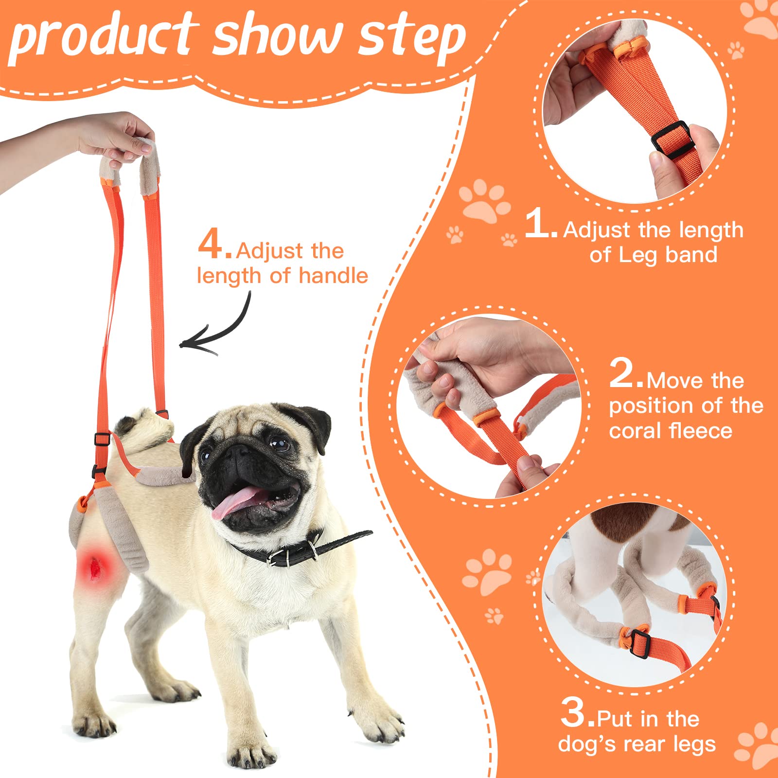 Mixweer nylon coral fleece harness provides soft contact for hind legs