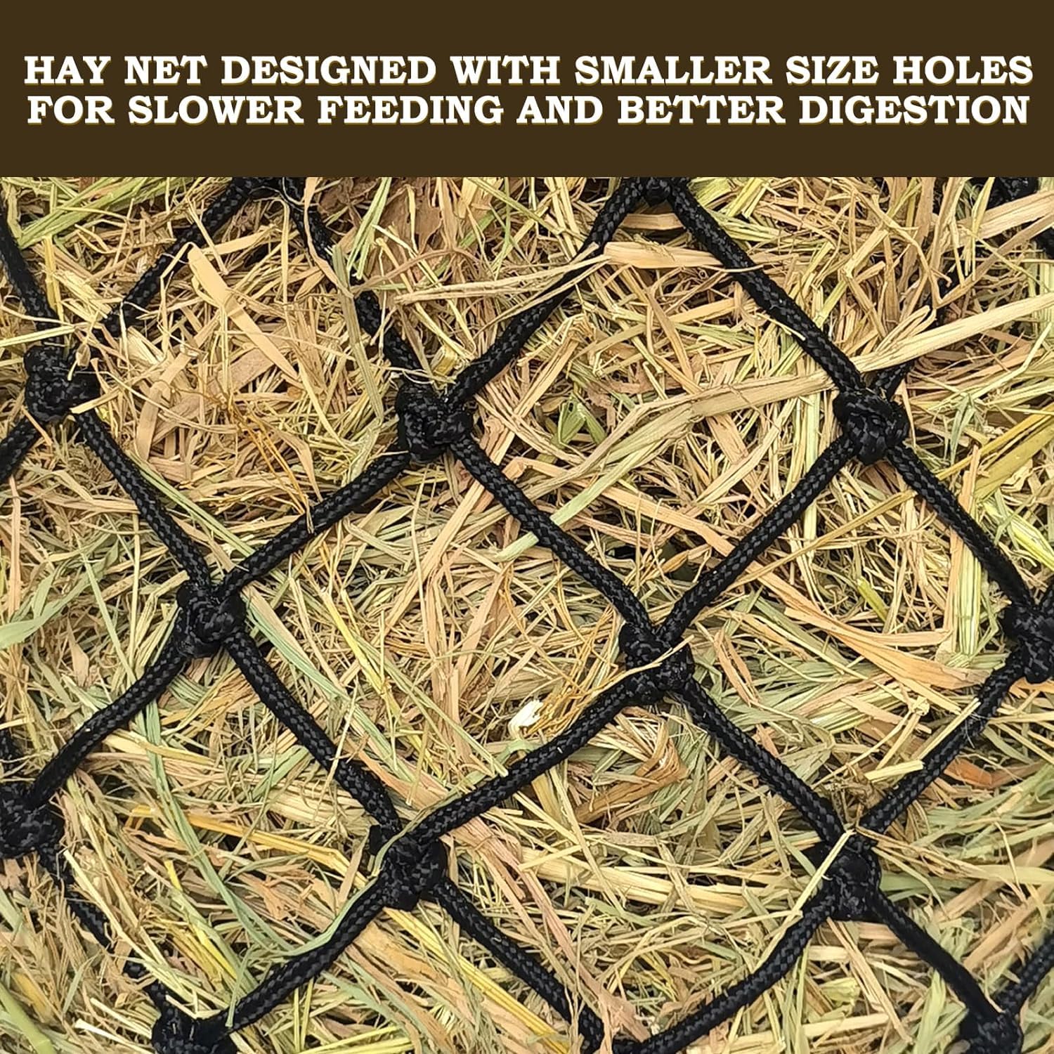 MIYABALA hay net easy to fill, hang, and clean in a stall environment.