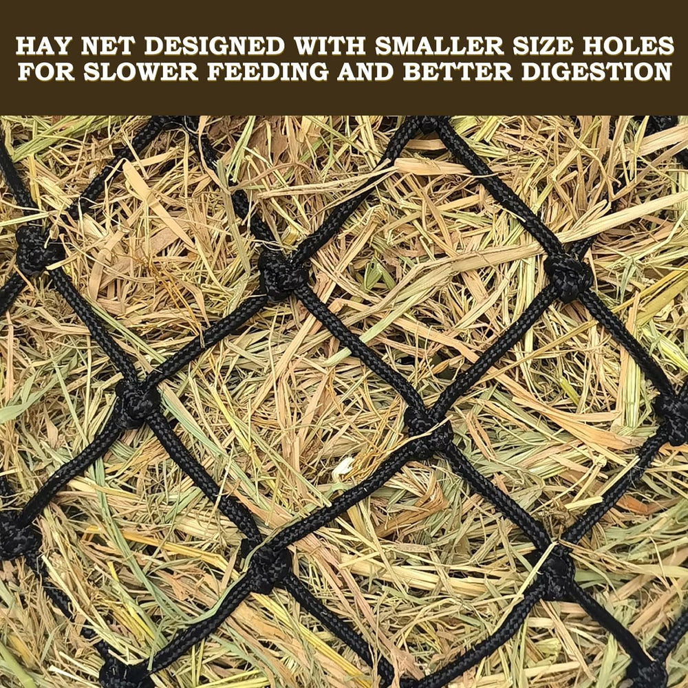 MIYABALA hay net easy to fill, hang, and clean in a stall environment.