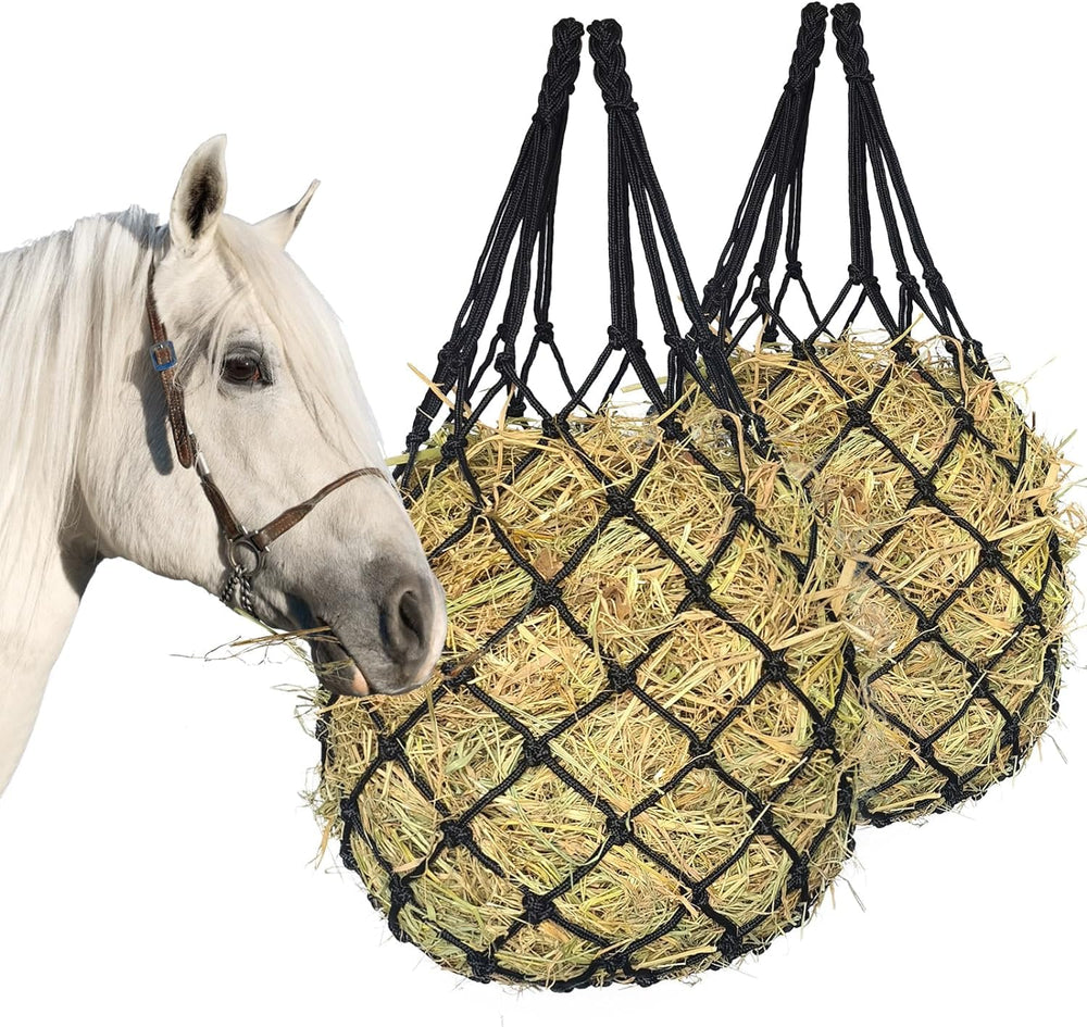 MIYABALA hay net for horses, 34in long, promotes slower feeding for calmer mealtimes.