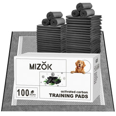MIZOK charcoal dog pee pad packaging shows a value pack for potty training.