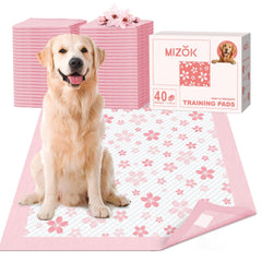 MIZOK dog pee pad 28x34 with pink cherry blossom design for comfortable training sessions.