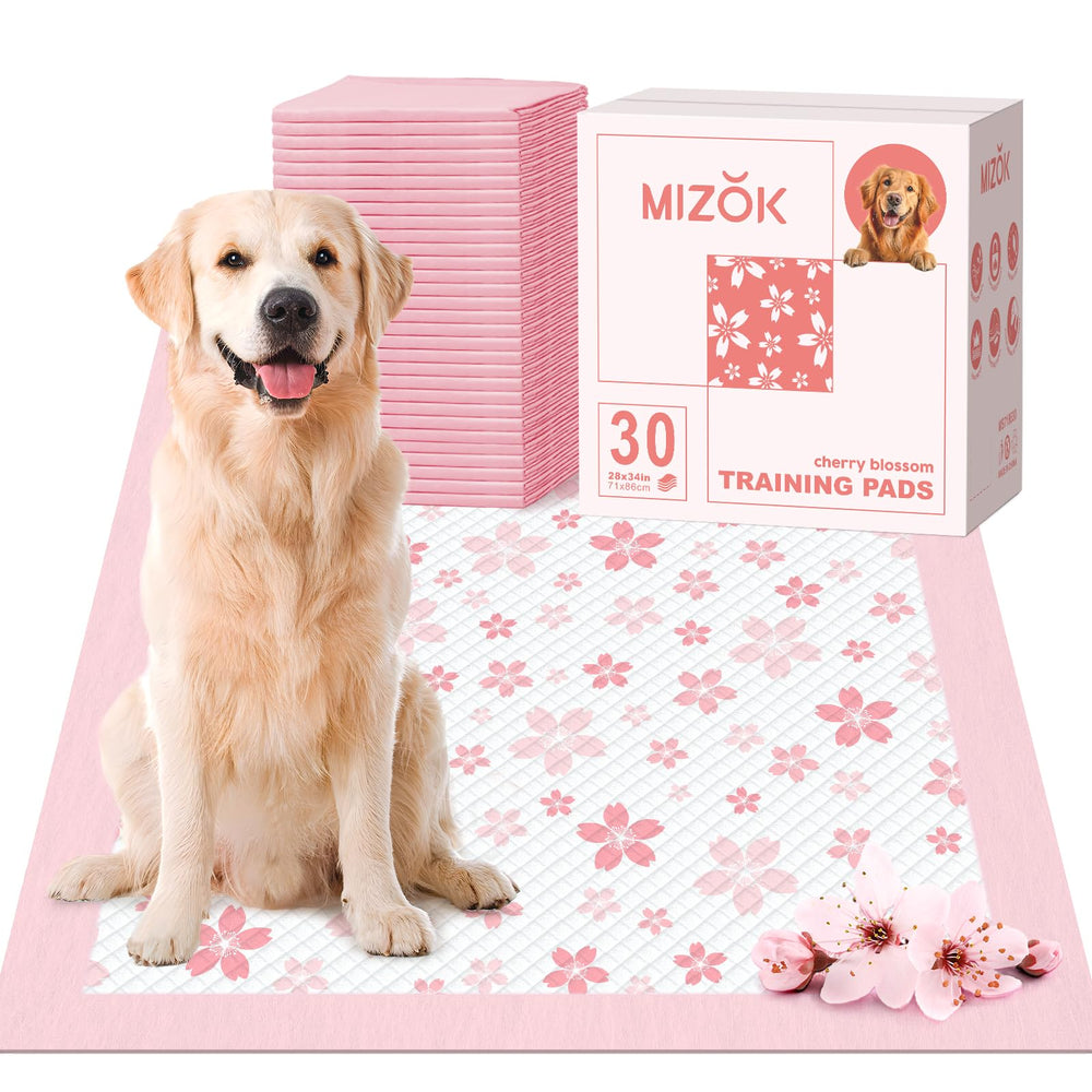MIZOK dog pee pad with pink cherry blossom design for a comfortable training surface.