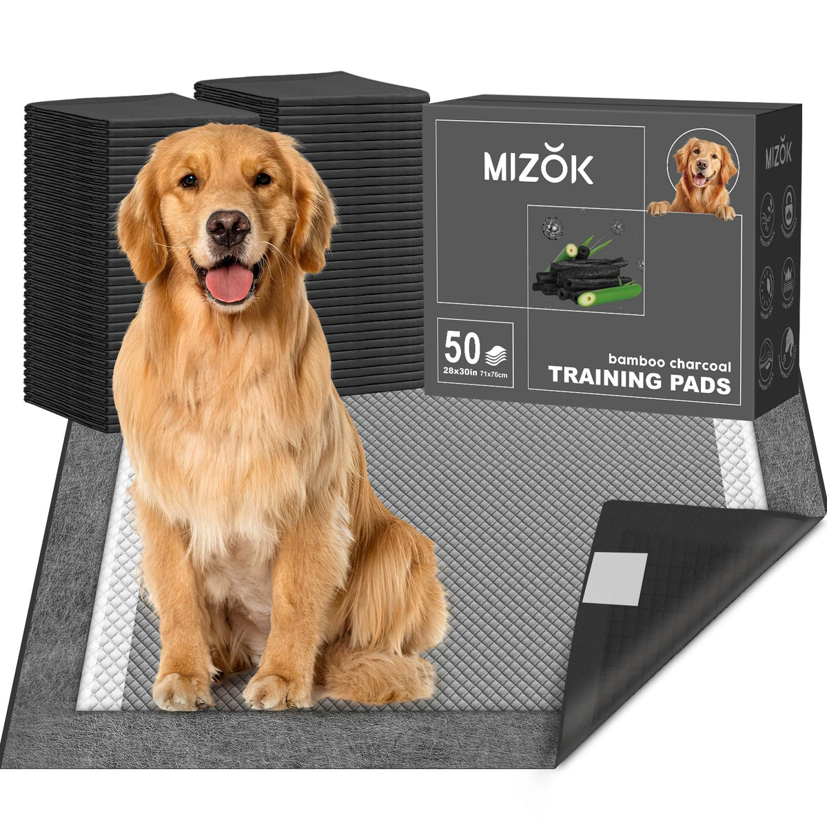 MIZOK Pee Pads with charcoal odor control for fresher living spaces.