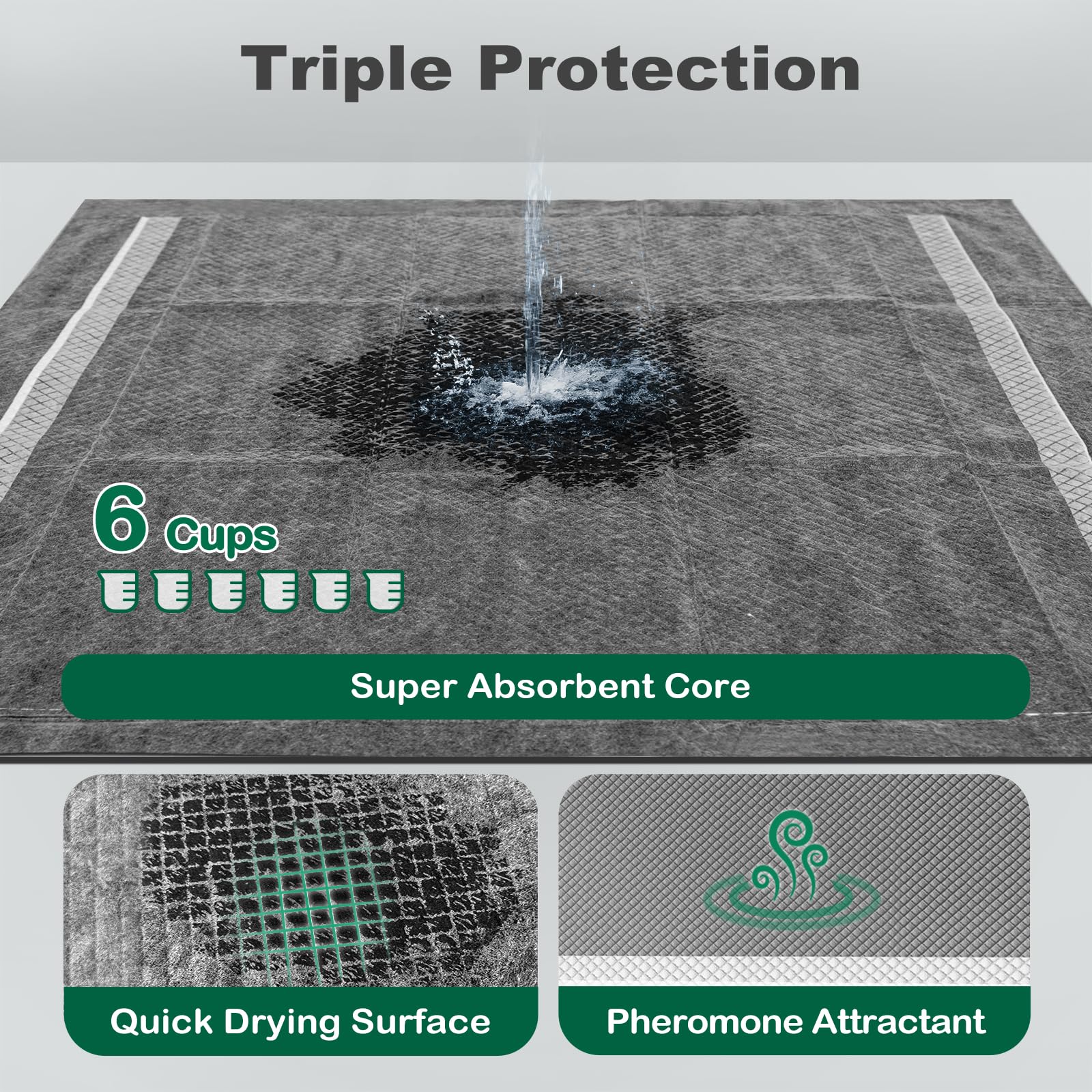 MIZOK Pee Pads featuring four corner adhesive tabs for secure placement.