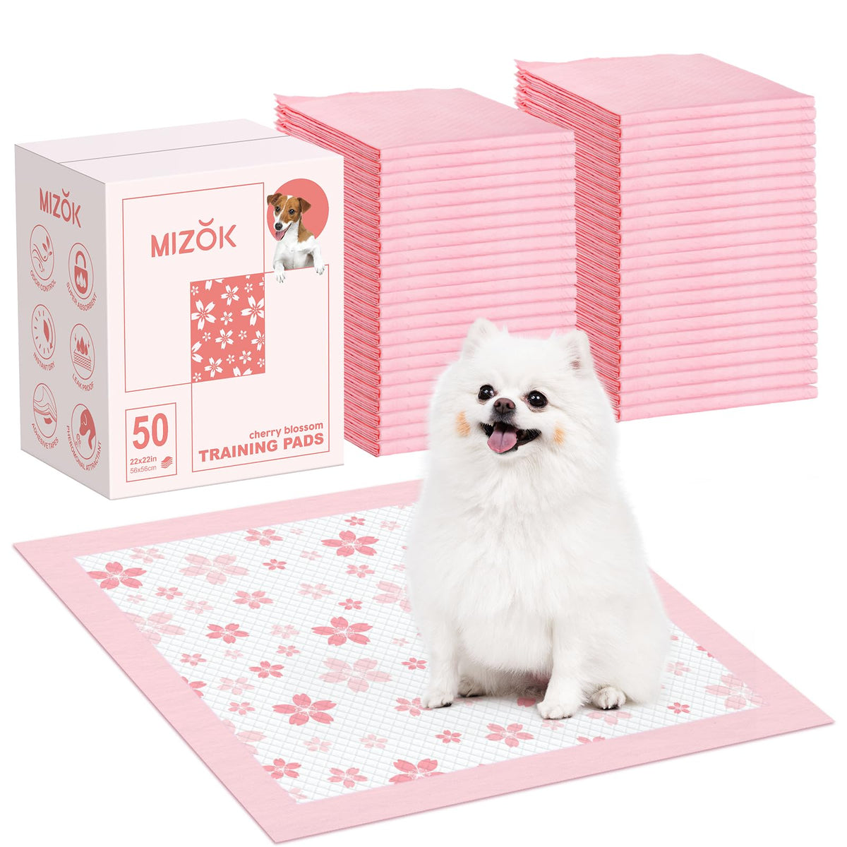MIZOK Puppy Pads 22x22 cherry blossom pattern enhances training spaces