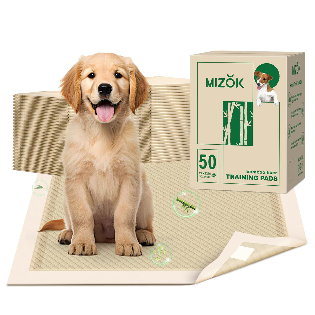 MIZOK puppy pads bamboo fiber close-up showing eco-friendly material for training use