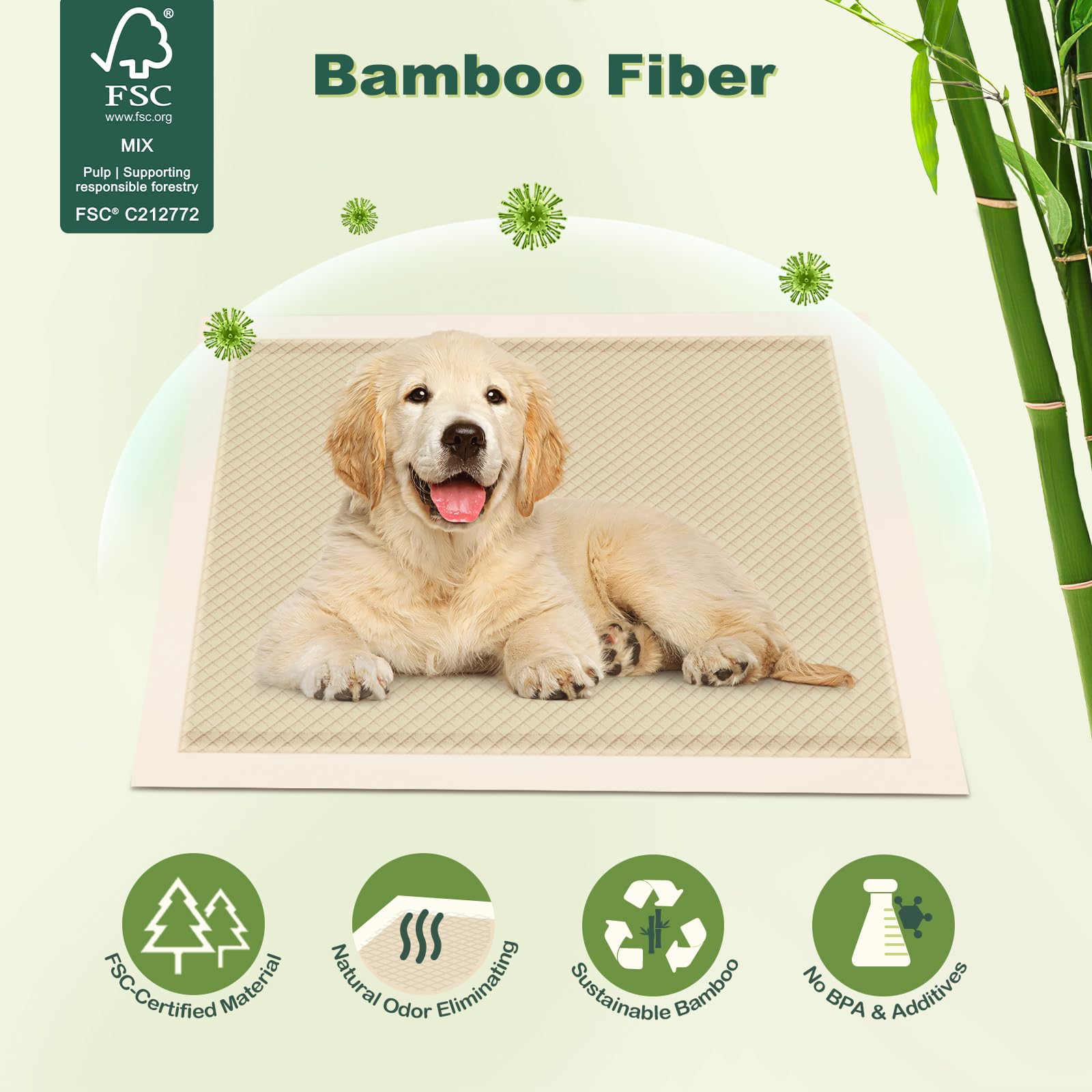 MIZOK puppy pads odor elimination graphic highlighting fresh home potential