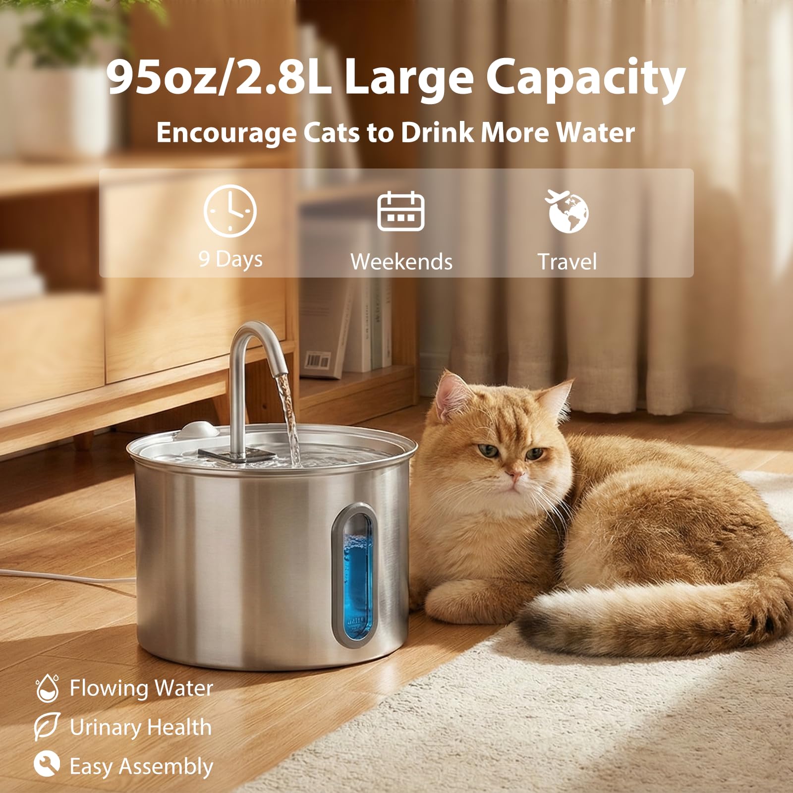 MJYNITE cat fountain assembly angle shows easy setup and cleaning.