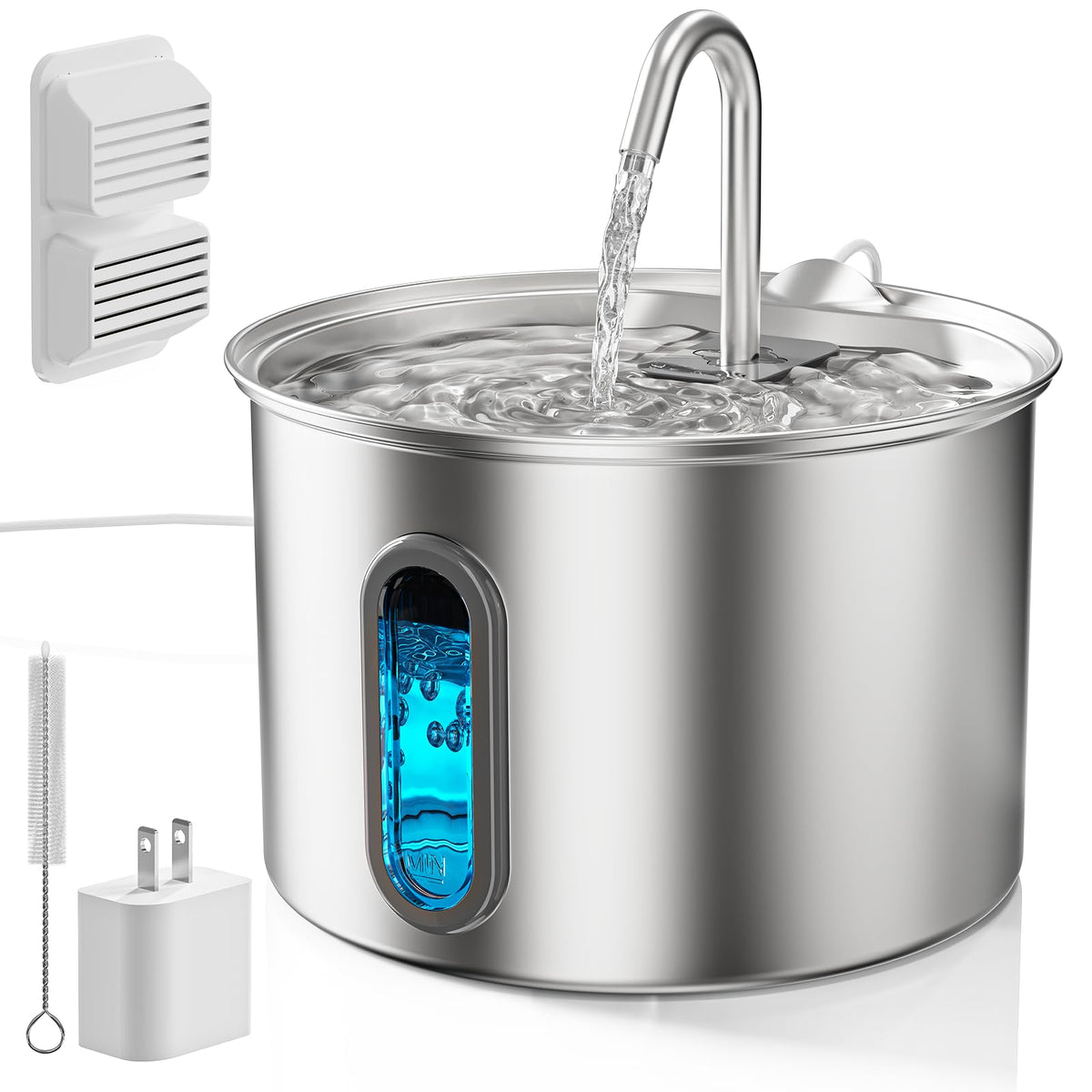 MJYNITE 304 stainless steel cat fountain top view for safe hydration.