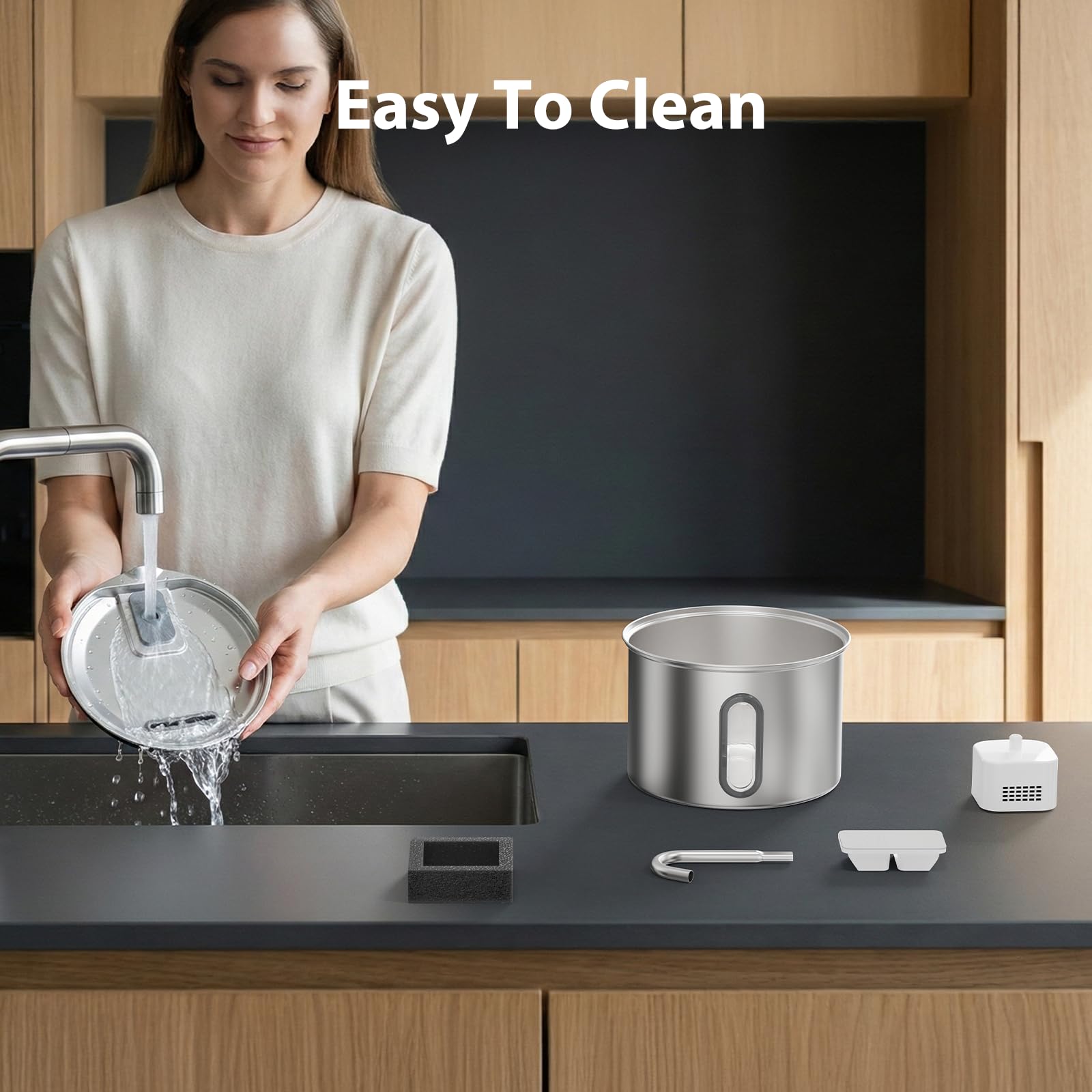 MJYNITE accessories pack shows included filter and lid for maintenance convenience.