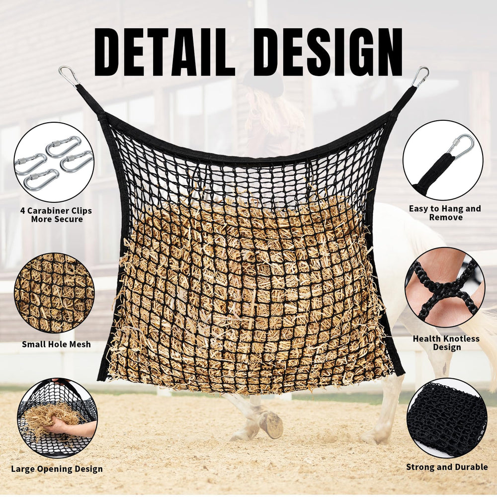 MKO SHUN slow feed hay net mesh detail highlights knotless, gentle mouth feel.