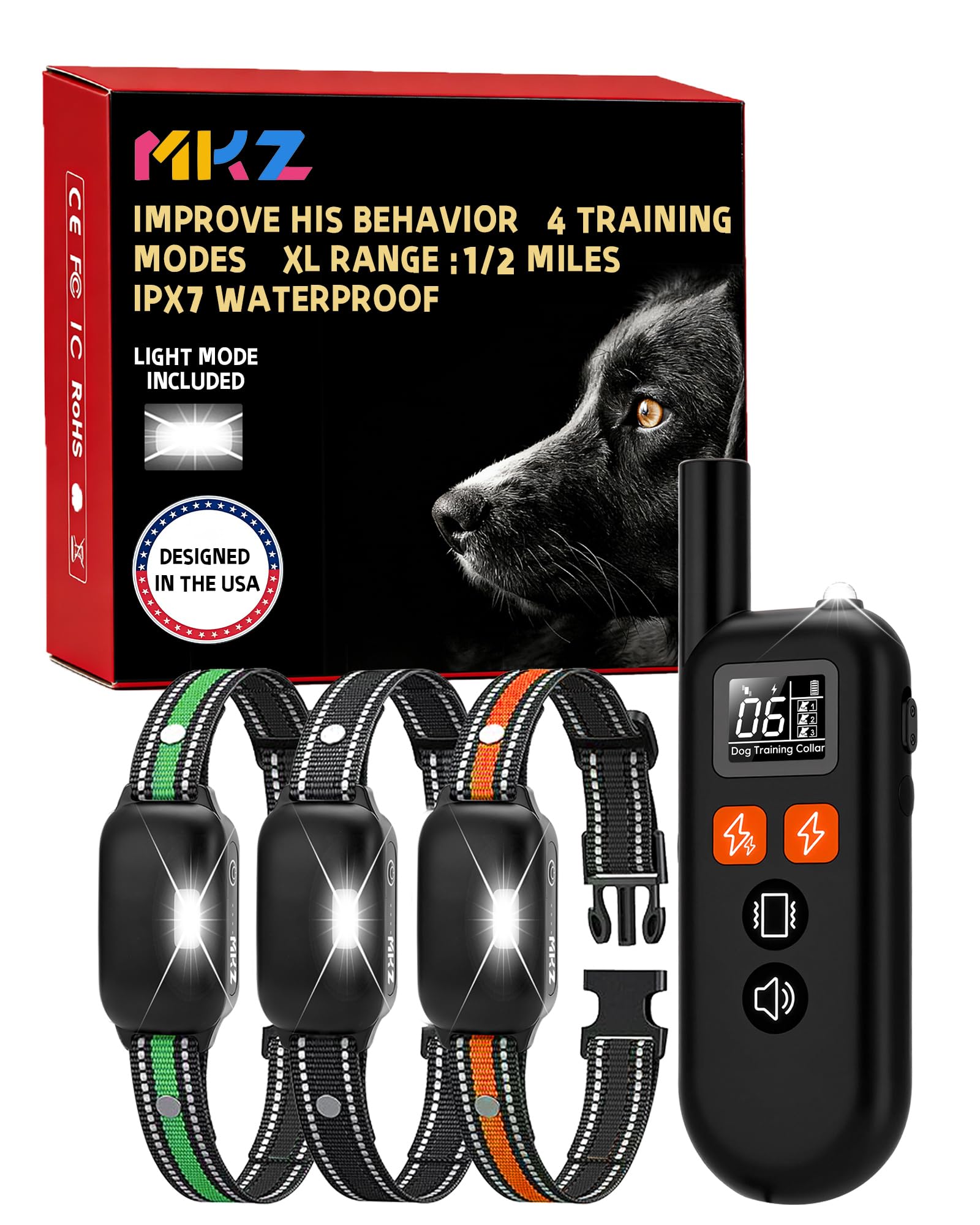 MKZ Shock Collar remote for dogs enabling effective training from distance.