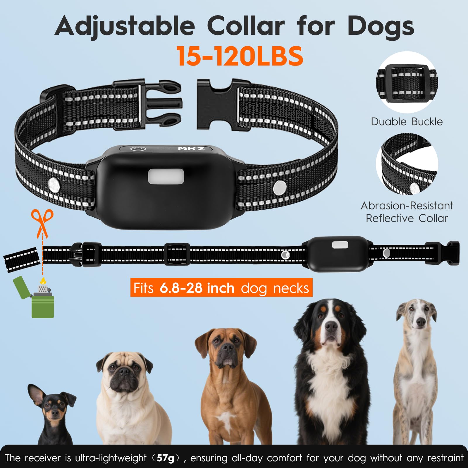MKZ Shock Collar IPX7 waterproof for all-weather outdoor training.