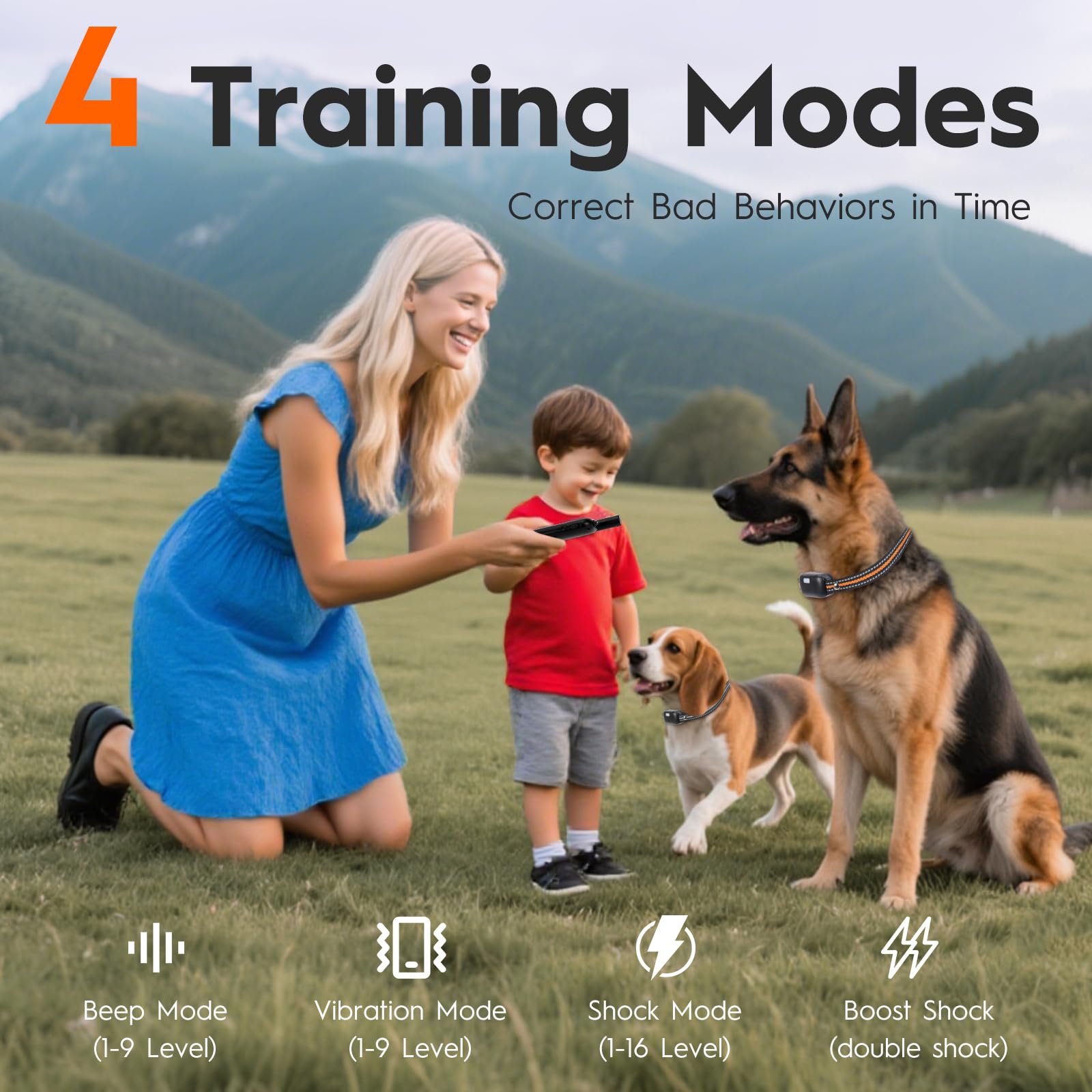 MKZ Shock Collar long-range remote enables training up to 3300 feet.