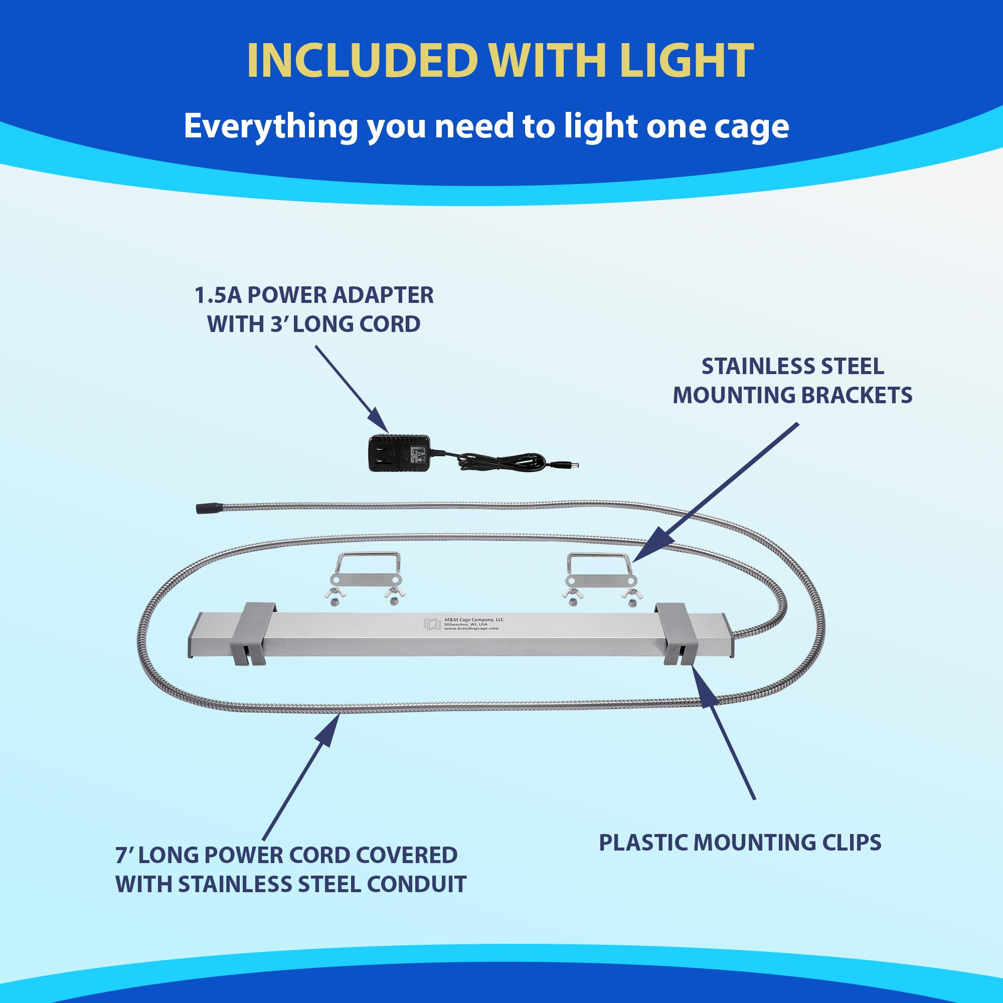 Chew Guard option attached on the HappyBird cage light for chewer protection.