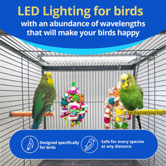 Close view of the HappyBird full-spectrum LED panel, gentle on birds' eyes.