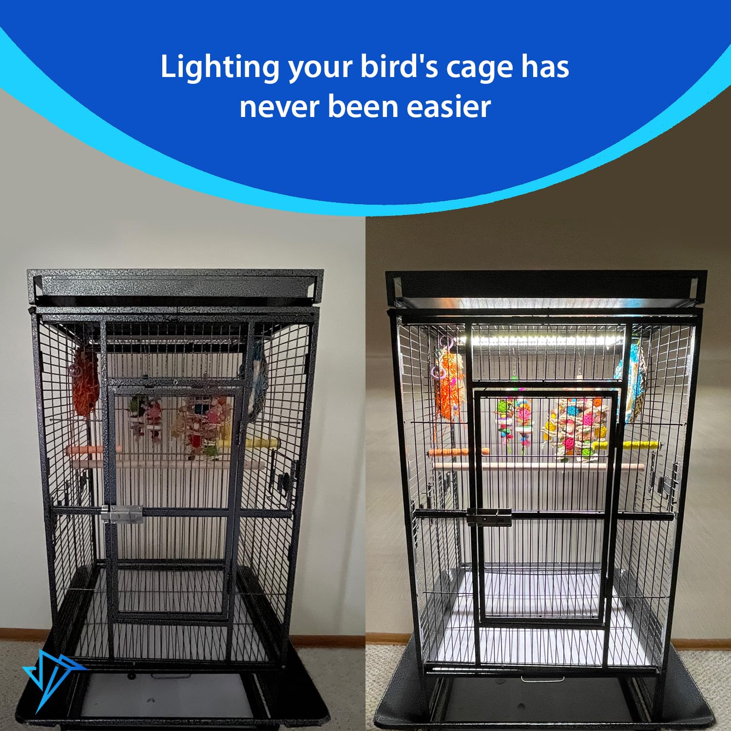 Water-resistant housing supports cleaning and longevity around busy bird cages.