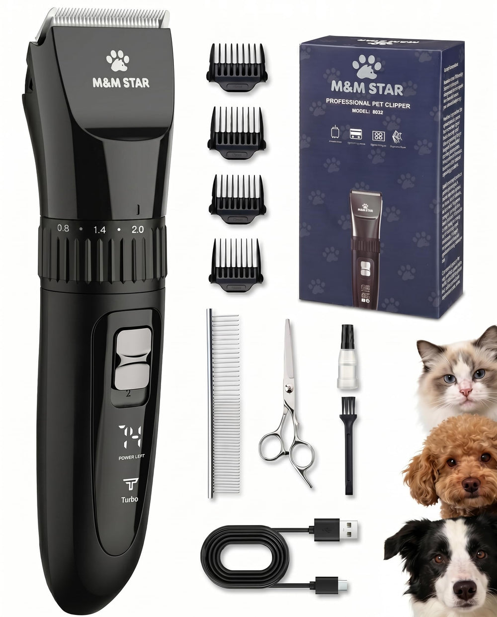 M&M STAR dog grooming clipper with LED display for precise trimming