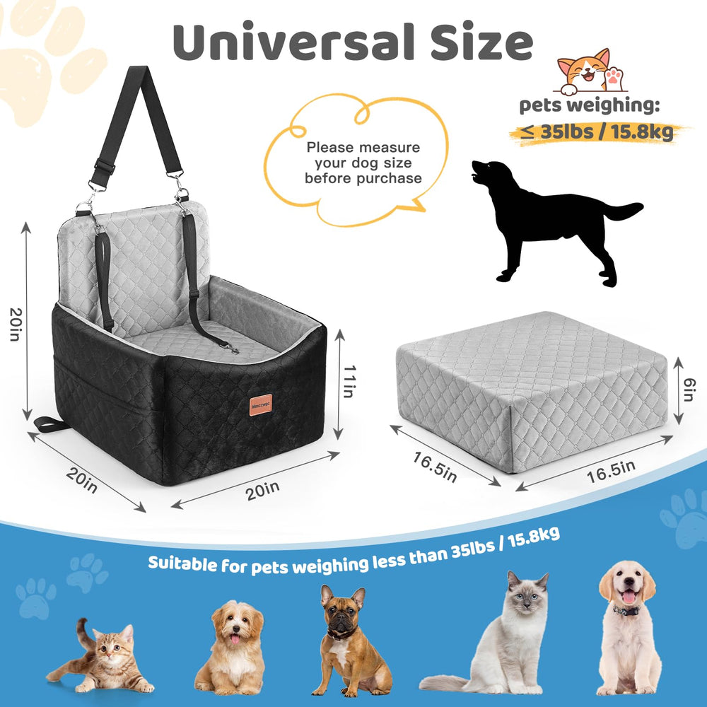 Mmczwgc memory foam 6-inch elevated cushion helps pets enjoy scenery during car trips.